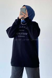 Modalamelif Bisiklet Yaka Calabasas Baskı Nakış Detaylı Sweat Siyah