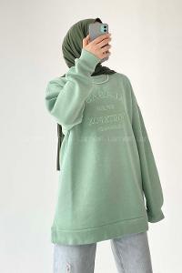 Modalamelif Bisiklet Yaka Calabasas Baskılı Sweat Mint Yeşili