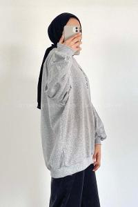 Modalamelif Bisiklet Yaka Çin Yazılı Sweatshirt Gri