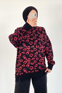 Modalamelif Bisiklet Yaka Soyut Desenli Bertie Sweat Siyah