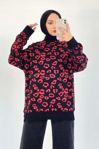 Modalamelif Bisiklet Yaka Soyut Desenli Bertie Sweat Siyah