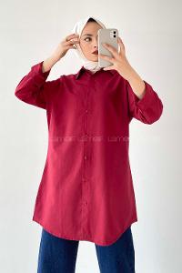 Modalamelif Boyfriend Boydan Düğmeli Gömlek Bordo