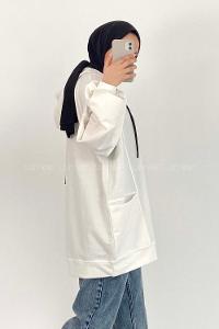 Modalamelif Kapüşonlu Salaş Çift Cepli Sweat Beyaz