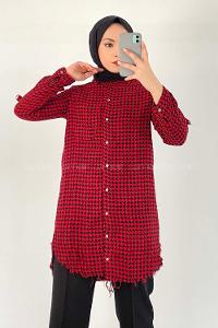 Modalamelif Kazayak Desenli Tek Cepli Uzun Püsküllü Gömlek Bordo