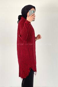 Modalamelif Kazayak Desenli Tek Cepli Uzun Püsküllü Gömlek Bordo