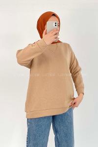 Modalamelif Kol Ve Etek Ucu Manşetli 3 İplik Sweat Sütlü Kahve