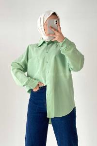 Modalamelif Oversize Tek Cepli Asimetrik Kesim Gömlek Çağla Yeşili