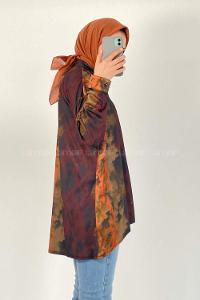 Modalamelif Püskürtme Boya Desen Tarz Gömlek Koyu Kahverengi