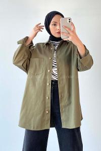 Modalamelif Tek Cepli Oversize Gömlek Haki