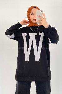 Black Crew Neck Long Arm Printed Sweatshirt