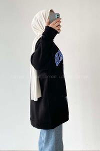 Black Hood Neck Long Arm Printed Sweatshirt