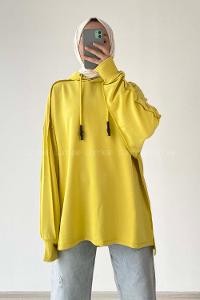 Modalamelif Kapüşon Detaylı Ters Dikiş Model Ursula Sweat Soft Sarı