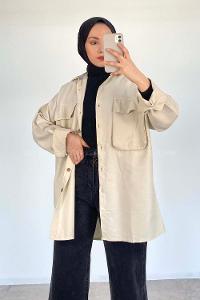 Lamelif Bombe Cepli Gabardin Gömlek Taş