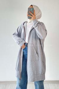 Gray Hood Neck Long Arm Unprinted Sweatshirt