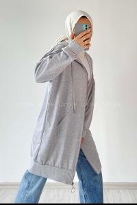 Gray Hood Neck Long Arm Unprinted Sweatshirt