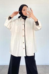 Modalamelif Tek Cepli Oversize Gömlek Ekru