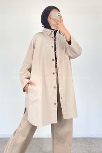 Stone Shirt Collar Long Arm Cotton Unprinted Shirt