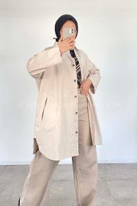 Stone Shirt Collar Long Arm Cotton Unprinted Shirt