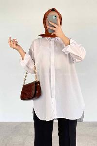 White Shirt Collar Long Arm Cotton Unprinted Shirt