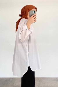 White Shirt Collar Long Arm Cotton Unprinted Shirt