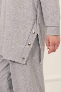 Modalamelif Yan Yırtmaç Detaylı Paça Lastili İkili Takım Gri