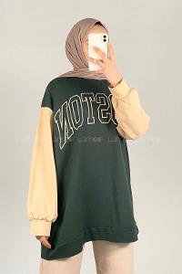 Modalamelif Boston Baskılı Kol Garnili Sweat Yeşil