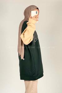 Modalamelif Boston Baskılı Kol Garnili Sweat Yeşil