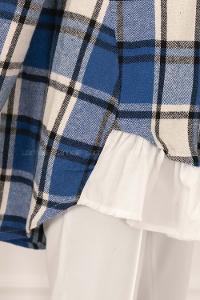 Modalamelif Ekose Desenli Hakim Yaka Fırfırlı Gömlek Saks Mavisi