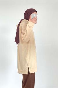 Modalamelif Kapüşonlu Kaplumbağa Nakışlı Sweat Krem