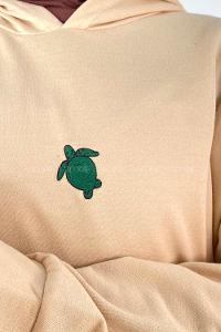 Modalamelif Kapüşonlu Kaplumbağa Nakışlı Sweat Krem