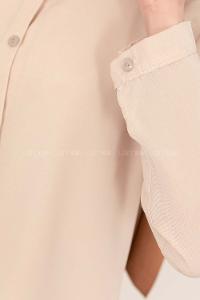 Modalamelif Önü Boydan  Düğmeli Boyfriend Gömlek Taş