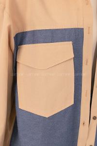 Modalamelif Renk Garnili Çift Kapak Cepli Gömlek Sütlükahve