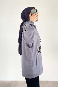 Modalamelif Dog Nakışlı Kapüşonlu Sweat Gri