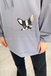 Modalamelif Dog Nakışlı Kapüşonlu Sweat Gri