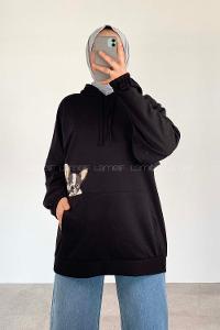 Modalamelif Dog Nakışlı Kapüşonlu Sweat Siyah