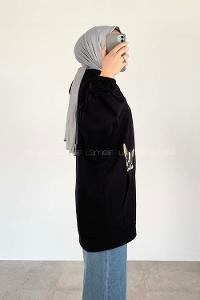 Modalamelif Dog Nakışlı Kapüşonlu Sweat Siyah