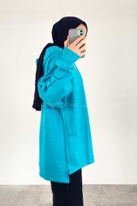 Modalamelif Kapüşon Detaylı Ters Dikiş Model Ursula Sweat Turkuaz