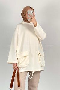Modalamelif Körük Cepli Sweatshirt Ekru