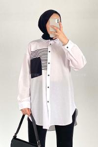 Modalamelif Tek Cep Çizgi Detaylı Gömlek Beyaz