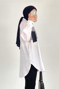 Modalamelif Tek Cep Çizgi Detaylı Gömlek Beyaz