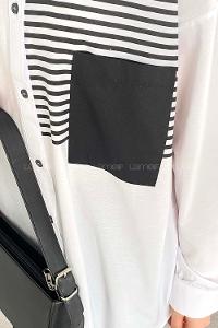 Modalamelif Tek Cep Çizgi Detaylı Gömlek Beyaz