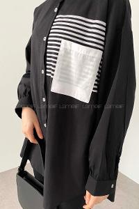 Modalamelif Tek Cep Çizgi Detaylı Gömlek Siyah