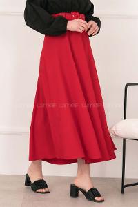 Red Suede Unprinted Pleated Skirt
