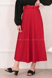Red Suede Unprinted Pleated Skirt