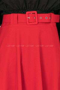 Red Suede Unprinted Pleated Skirt