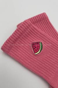 Modalamelif Karpuz Nakışlı Soket Çorap Pembe