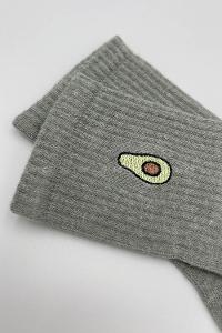 Modalamelif Avokado Nakışlı Soket Çorap Gri