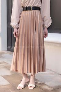 Modalamelif Deri Görünümlü Laklı Etek Sütlü Kahve