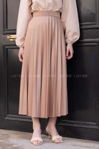 Modalamelif Deri Görünümlü Laklı Etek Sütlü Kahve