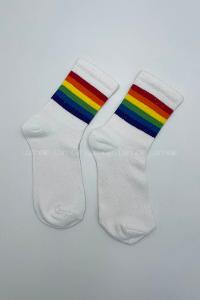 Modalamelif Gökkuşağı Çizgili Soket Çorap Beyaz